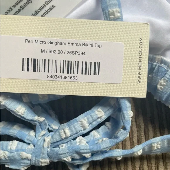 Montce Peri Micro Gingham Uno Ruffle Bows Bikini Bottom - Picture 8 of 10